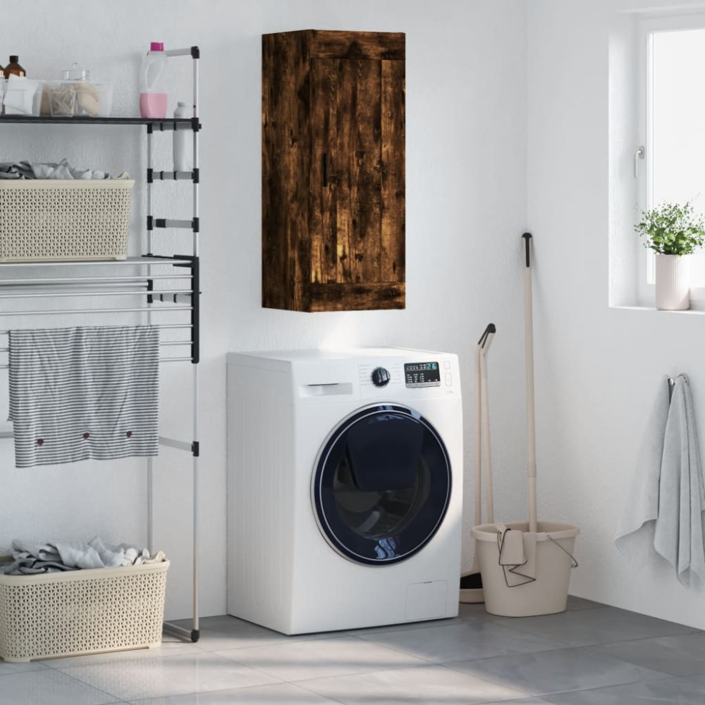 Produktbild för Väggskåp rökfärgat ek 34,5x34x90 cm konstruerat trä