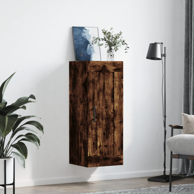 Produktbild för Väggskåp rökfärgat ek 34,5x34x90 cm konstruerat trä