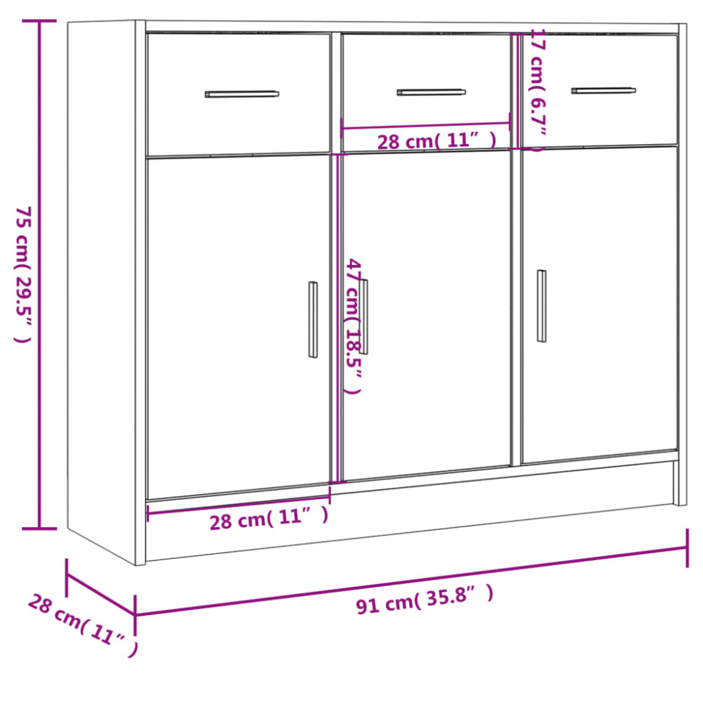 Produktbild för Skänk sonoma-ek 91x28x75 cm konstruerat trä
