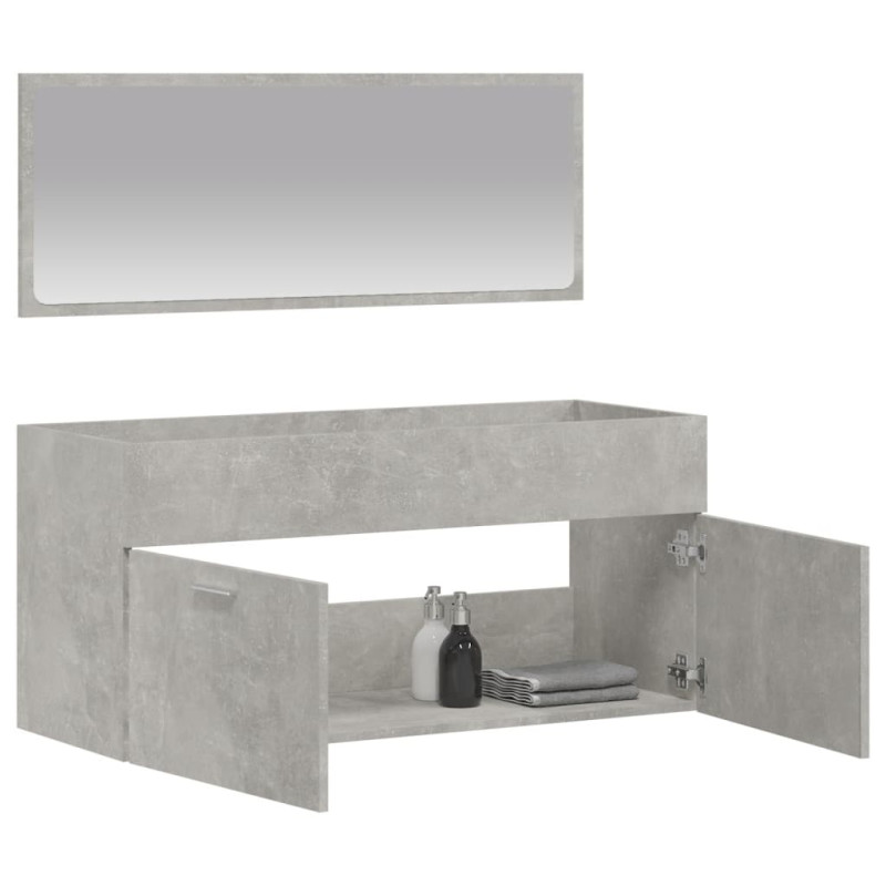 Produktbild för Badrumsskåp med spegel betonggrå konstruerat trä