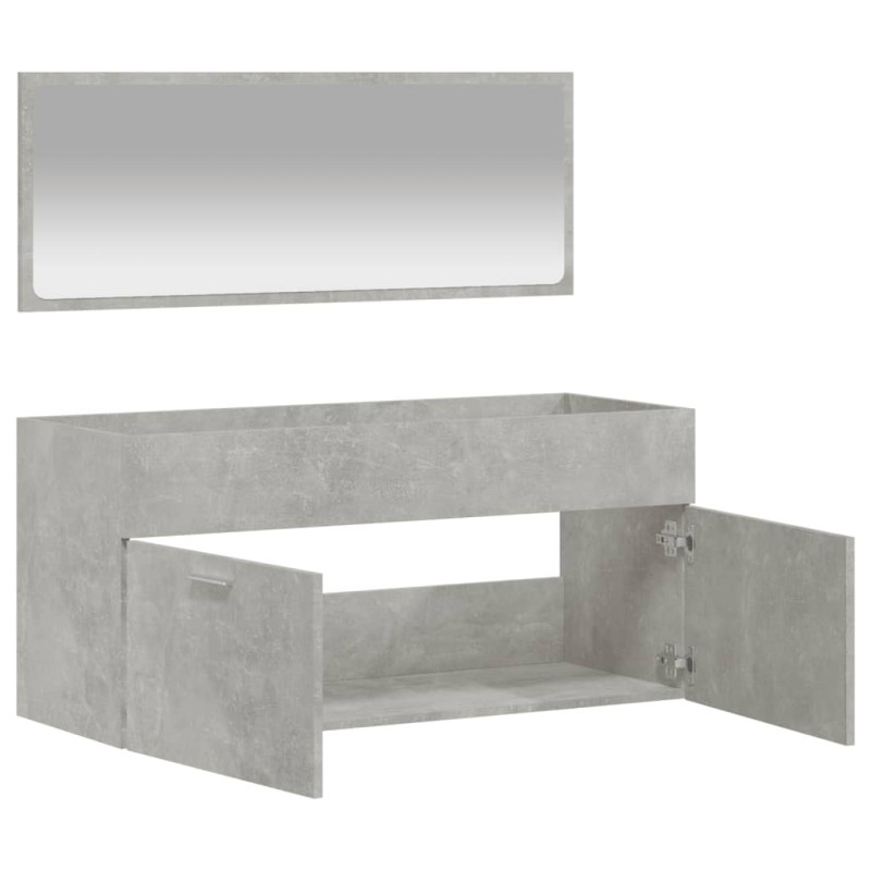 Produktbild för Badrumsskåp med spegel betonggrå konstruerat trä