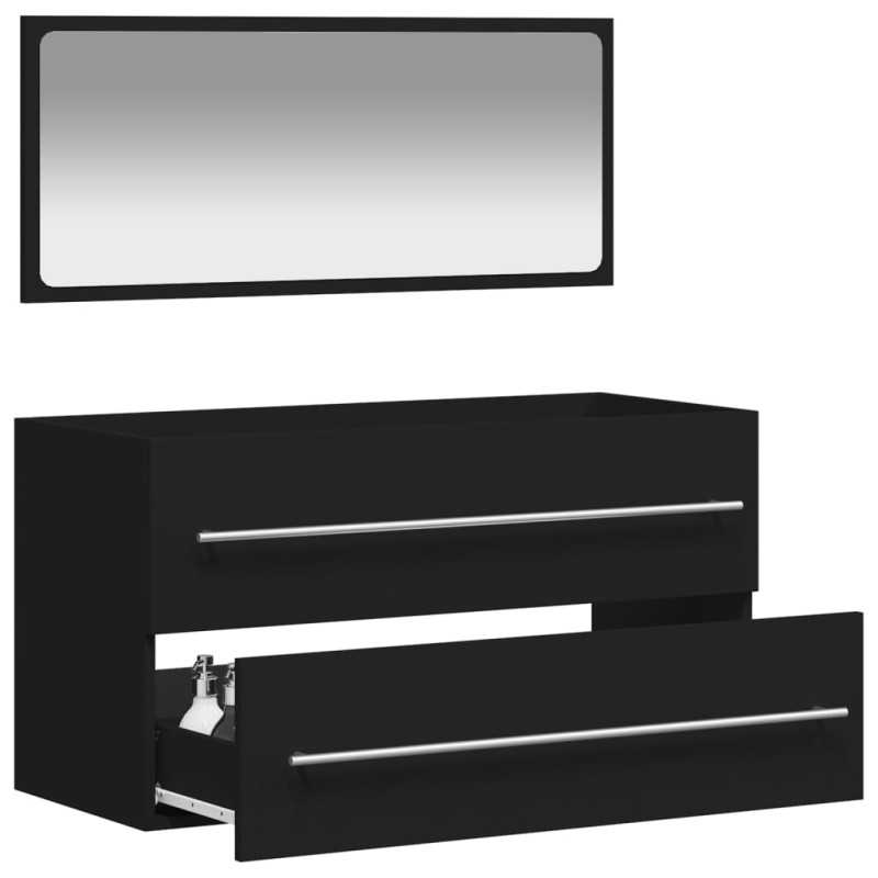 Produktbild för Badrumsskåp med spegel svart konstruerat trä