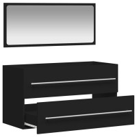Miniatyr av produktbild för Badrumsskåp med spegel svart konstruerat trä