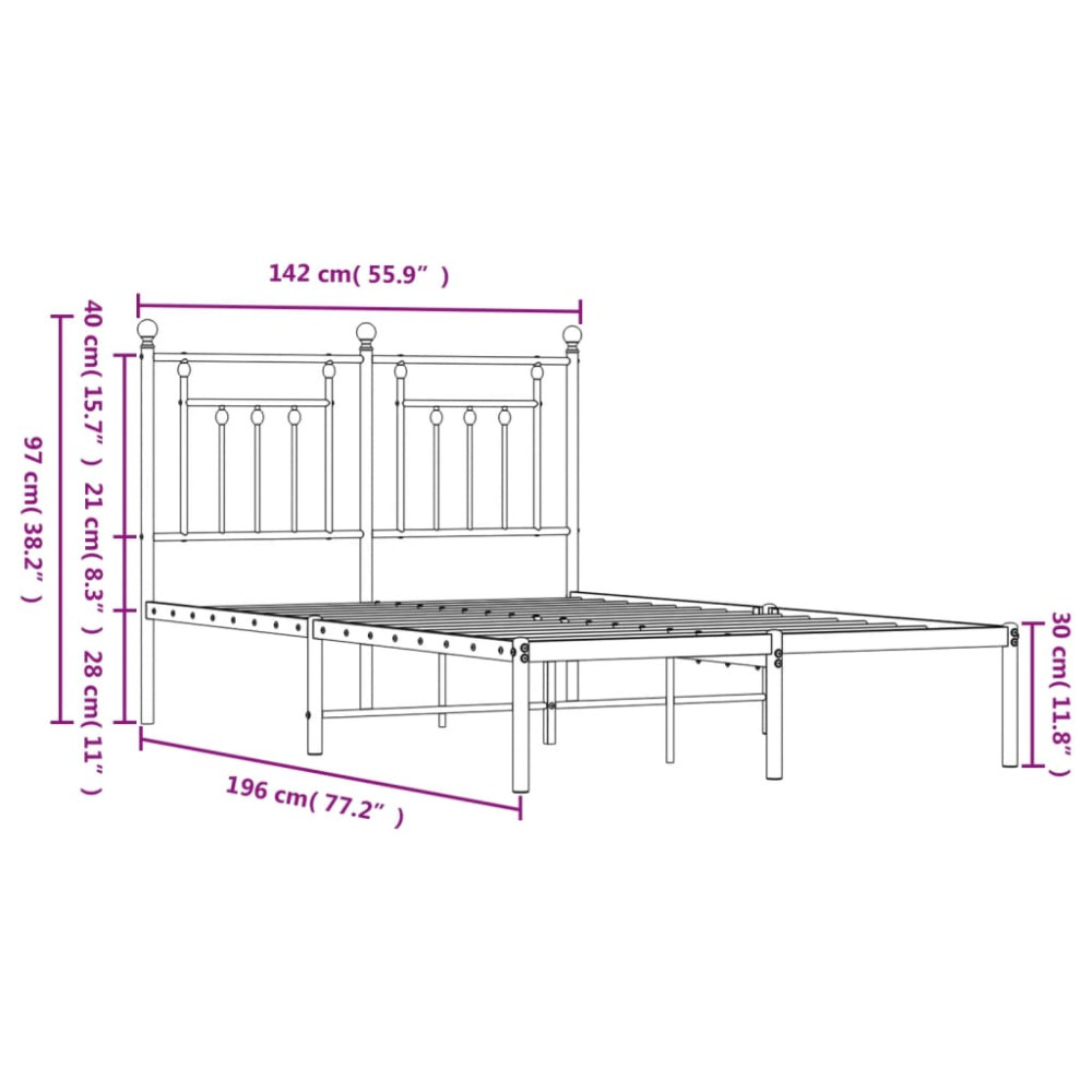Produktbild för Sängram med huvudgavel metall vit 135x190 cm