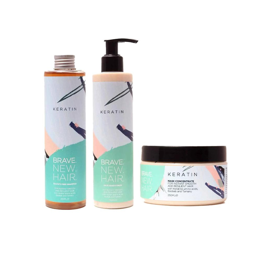 Produktbild för 3-pack Brave. New. Hair. Keratin Schampoo + Conditioner + Mask