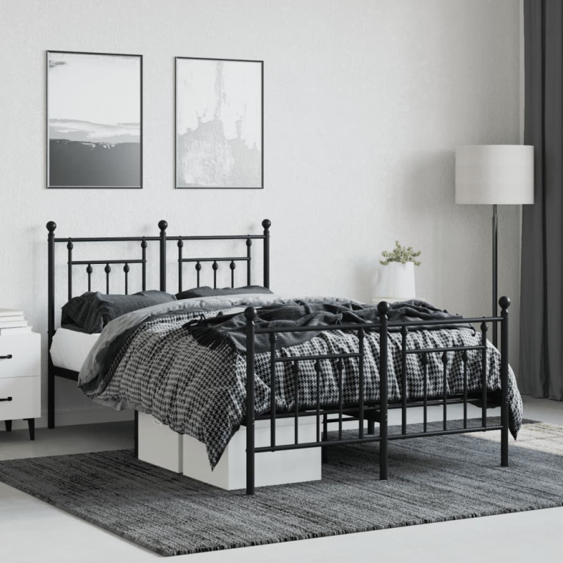 Produktbild för Sängram med huvudgavel och fotgavel svart metall 120x200 cm