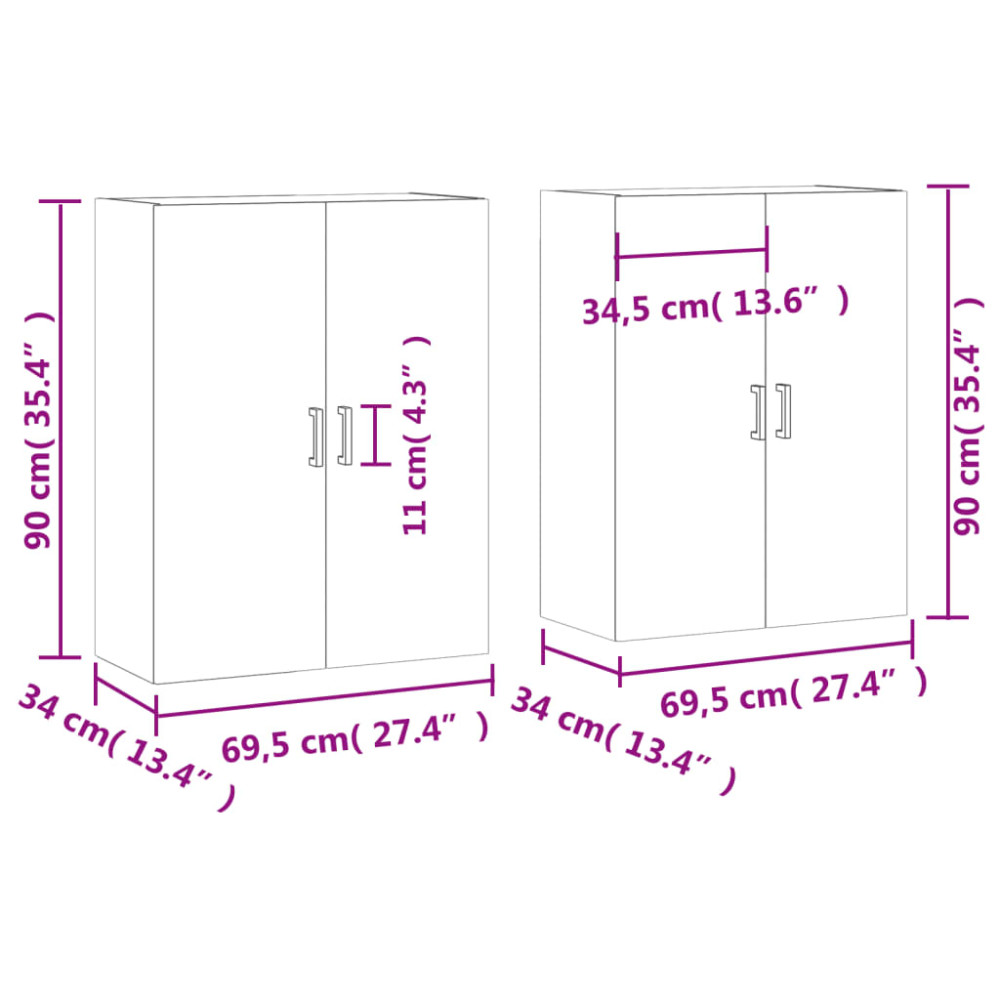 Produktbild för Väggskåp 2 st sonoma-ek 69,5x34x90 cm