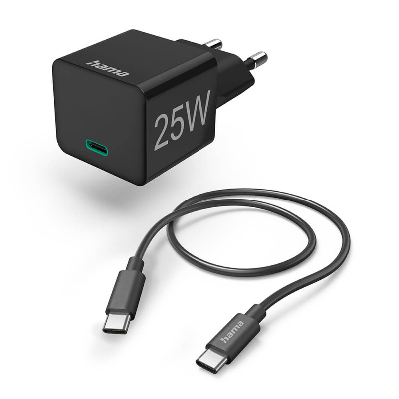 Produktbild för Quick Charger 1x USB-C with Cable 25W PD 1.0m Black