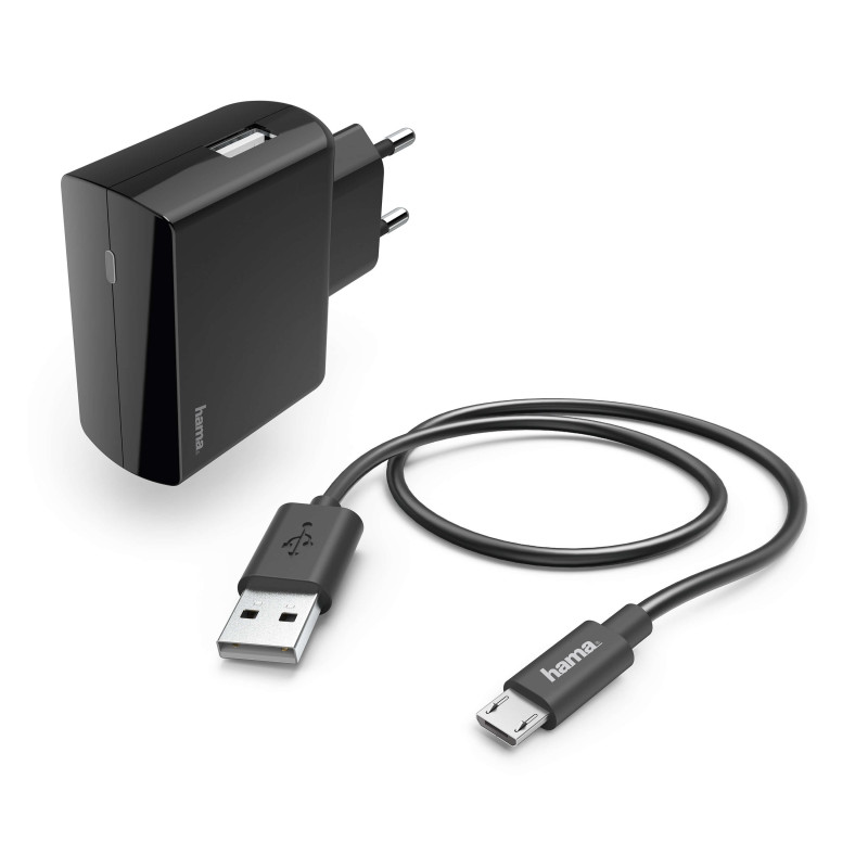 Produktbild för Laddare 220V Micro-USB 2.4A lös kabel 1m Svart