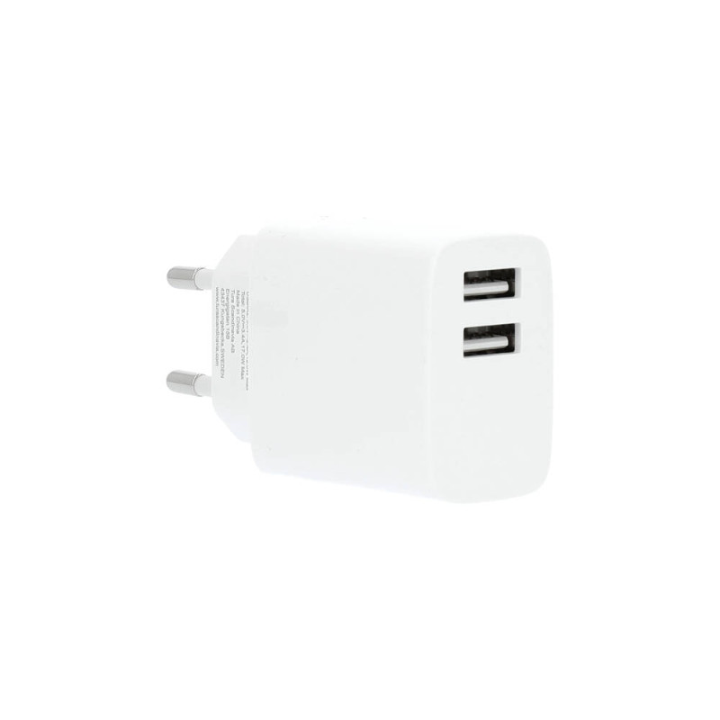 Produktbild för Charger 220V 2xUSB-A 3.4A White USB-C 2.0 Cable 1m