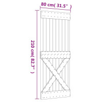 Produktbild för Skjutdörr med beslag 80x210 cm massiv furu