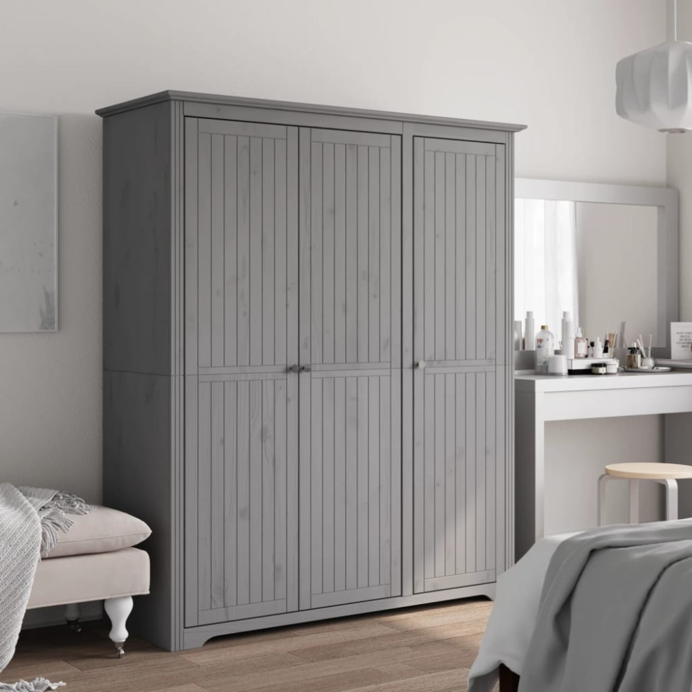Produktbild för Klädskåp BODO grå 146x53,5x173 cm massiv furu