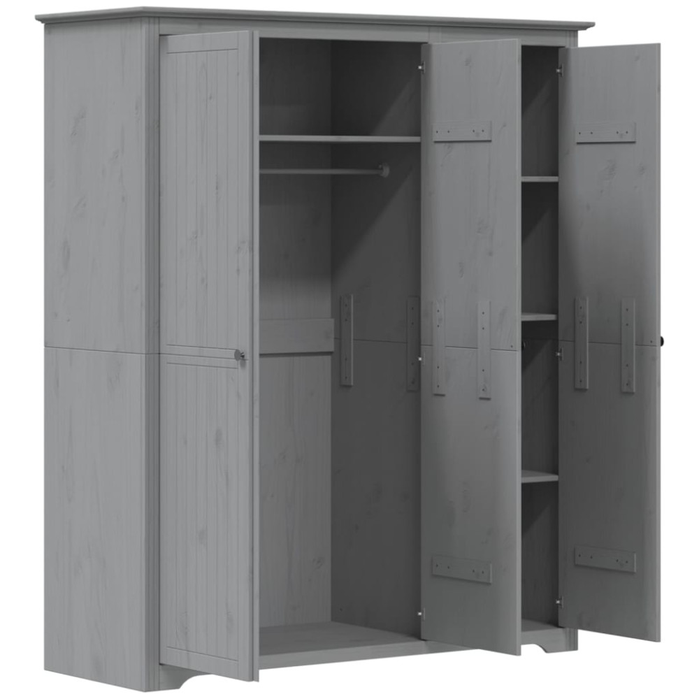 Produktbild för Klädskåp BODO grå 146x53,5x173 cm massiv furu