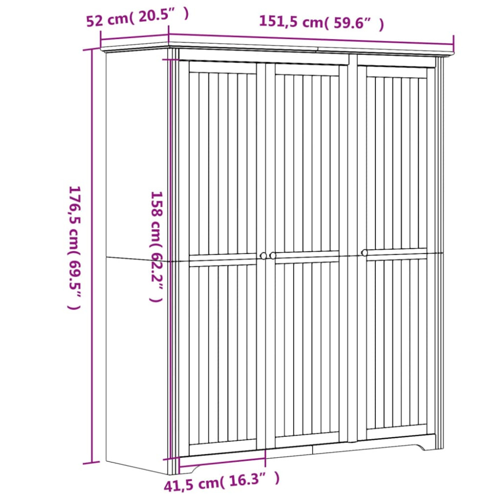 Produktbild för Klädskåp BODO grå 146x53,5x173 cm massiv furu