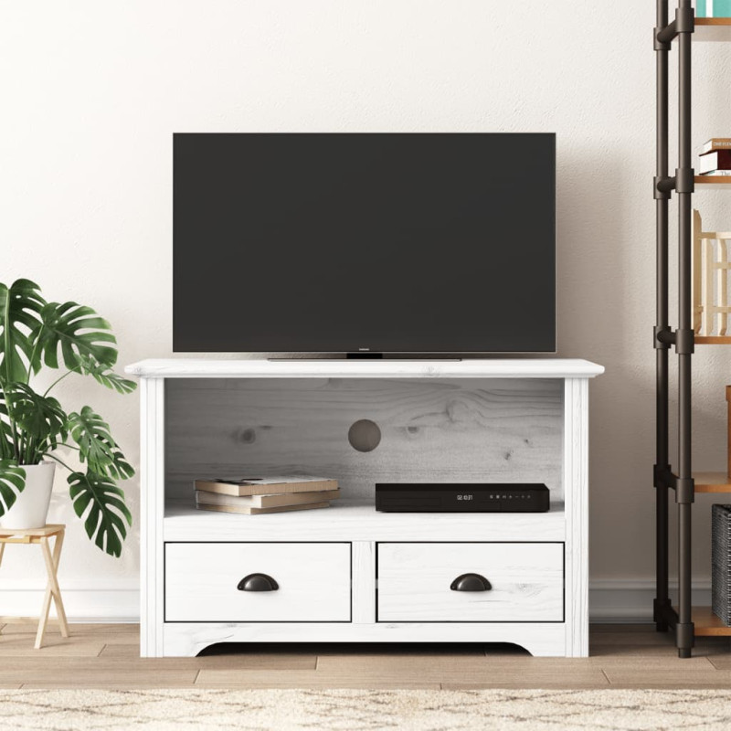 Produktbild för TV-bänk med 2 lådor BODO vit 91x43x56 cm massiv furu