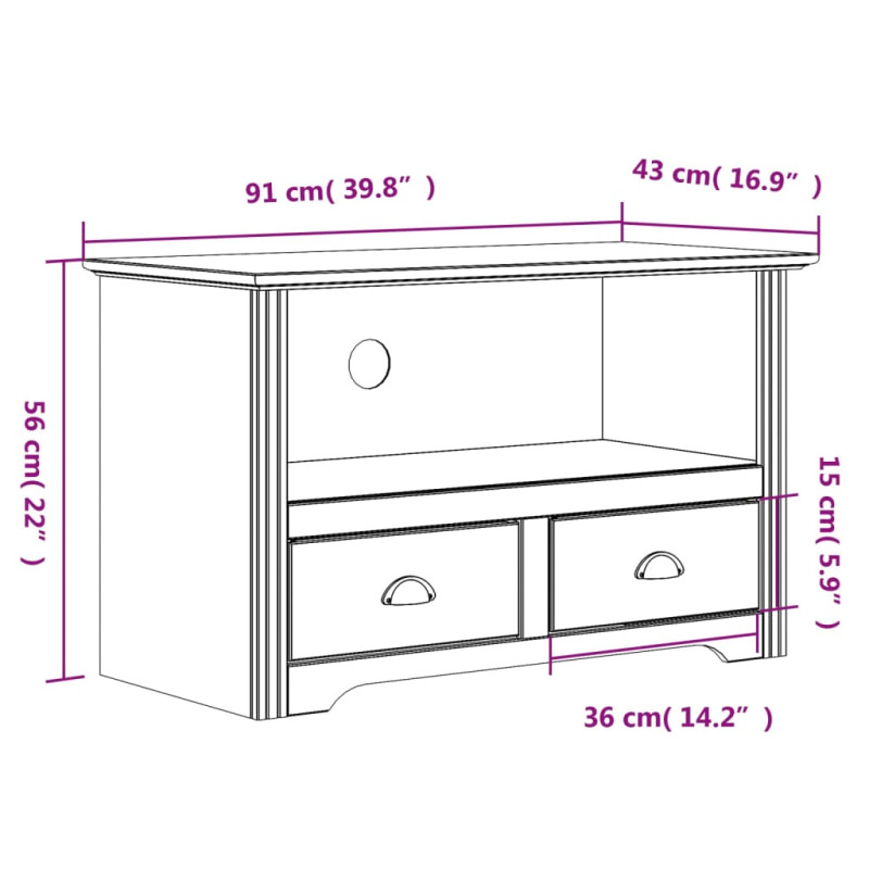 Produktbild för TV-bänk med 2 lådor BODO grå 91x43x56 cm massiv furu