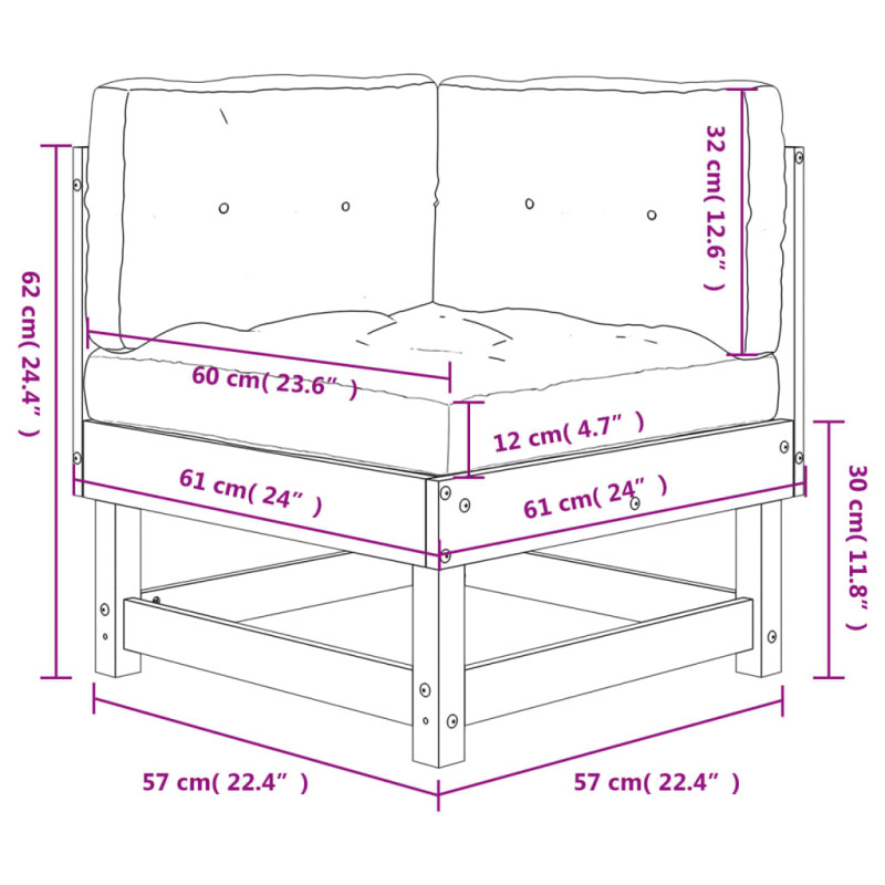 Produktbild för Hörnsektion till soffa med dynor vit massiv furu