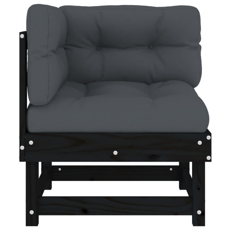 Produktbild för Hörnsektion till soffa med dynor svart massiv furu