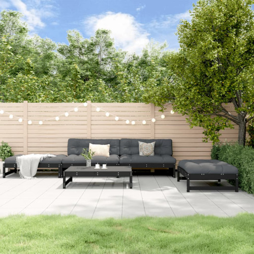 vidaXL Loungegrupp för trädgården med dynor 5 delar svart massivt trä