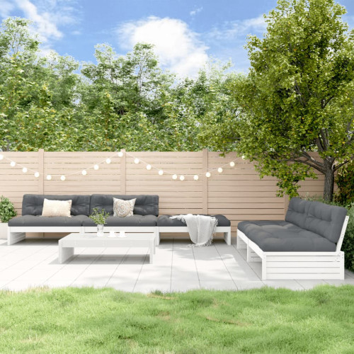 vidaXL Loungegrupp för trädgården med dynor 6 delar vit massiv teak