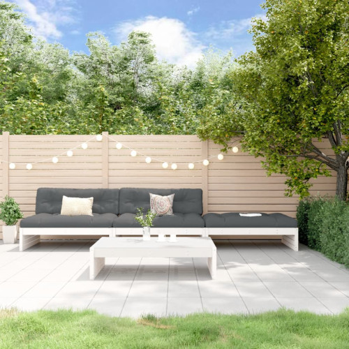 vidaXL Loungegrupp för trädgården med dynor 4 delar vit massivt trä
