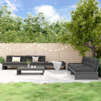 Produktbild för Loungegrupp för trädgården med dynor 6 delar grå massivt trä