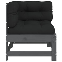 Produktbild för Hörnsektion till soffa med dynor grå massiv furu