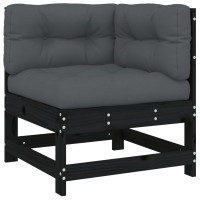 Produktbild för Hörnsektion till soffa med dynor svart massiv furu