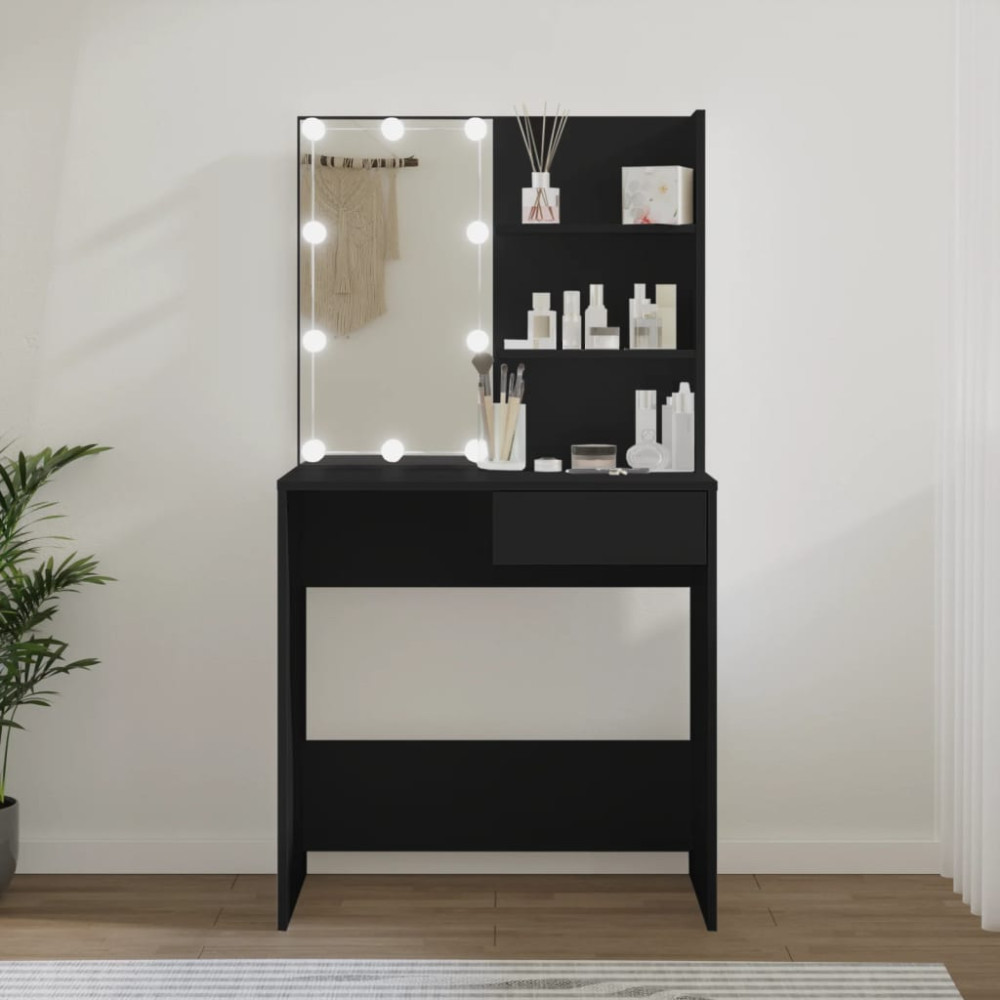 Produktbild för Sminkbord med LED svart 74,5x40x141 cm