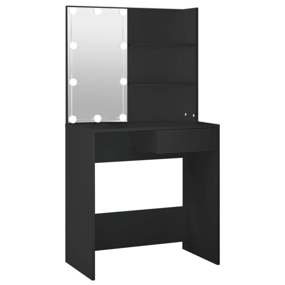 Produktbild för Sminkbord med LED svart 74,5x40x141 cm