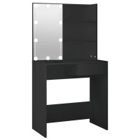 Produktbild för Sminkbord med LED svart 74,5x40x141 cm