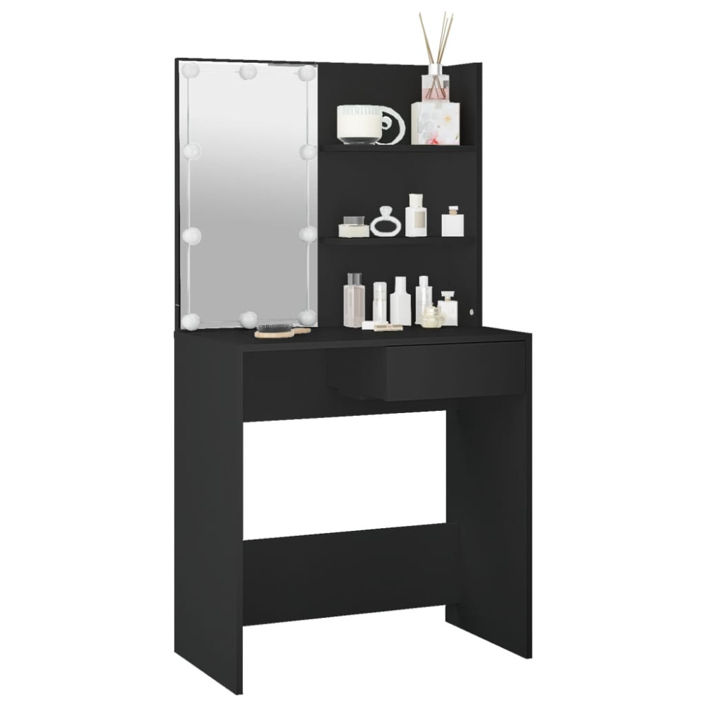 Produktbild för Sminkbord med LED svart 74,5x40x141 cm