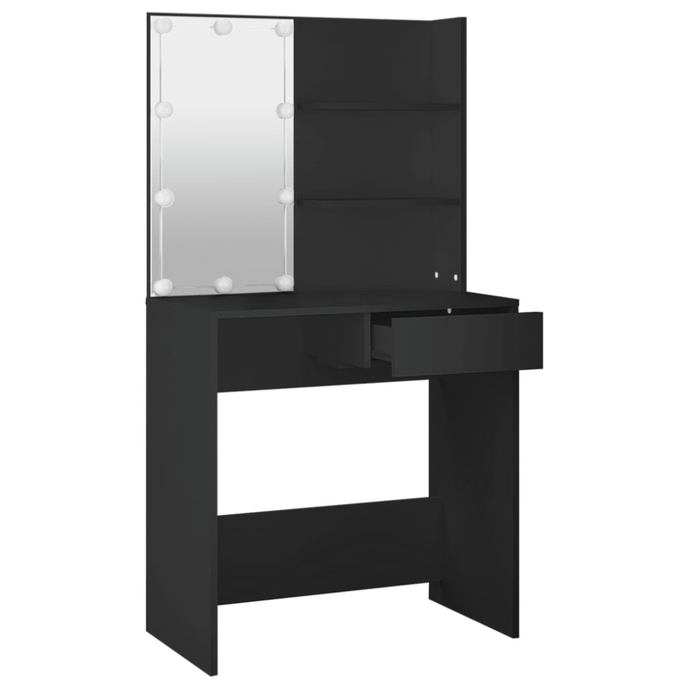Produktbild för Sminkbord med LED svart 74,5x40x141 cm