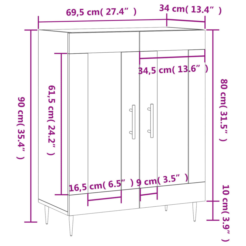 Produktbild för Skåp vit 69,5x34x90 cm konstruerat trä
