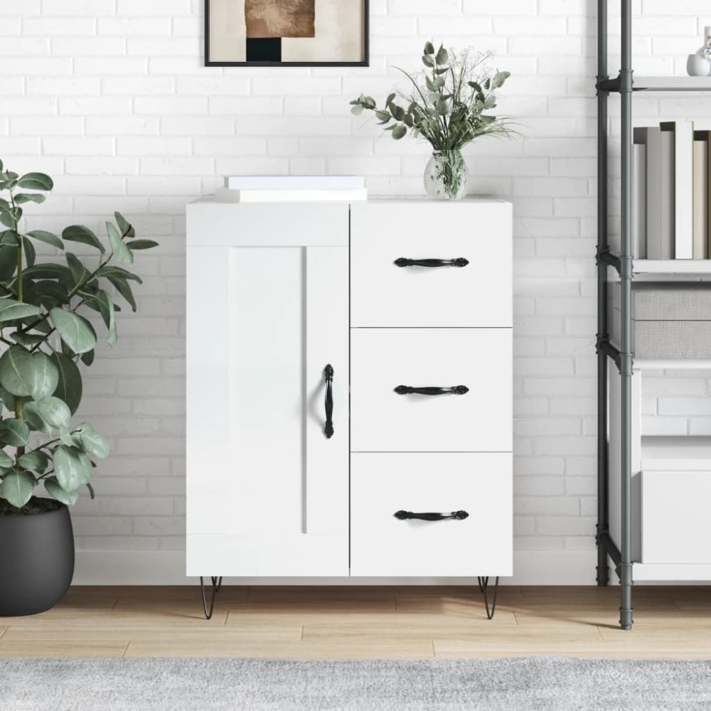 Produktbild för Skänk vit högglans 69,5x34x90 cm konstruerat trä