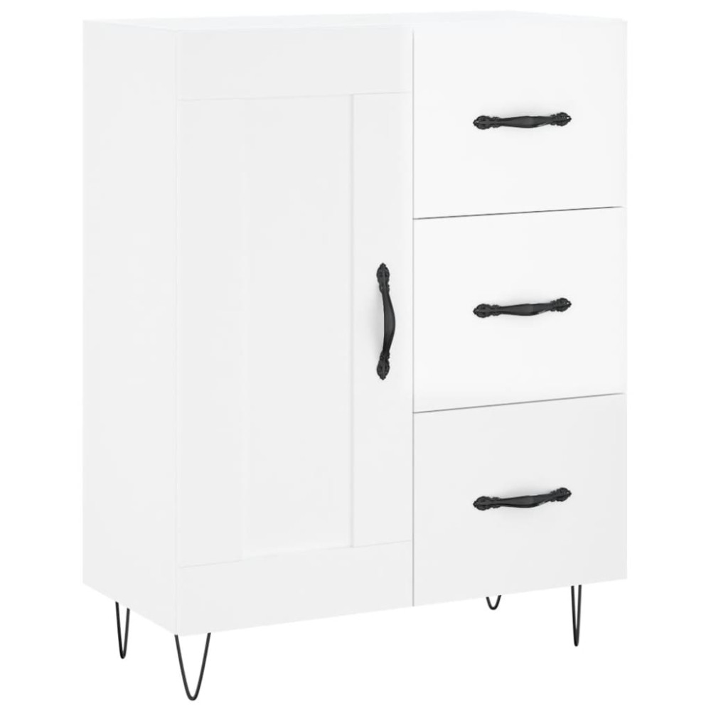 Produktbild för Skänk vit högglans 69,5x34x90 cm konstruerat trä