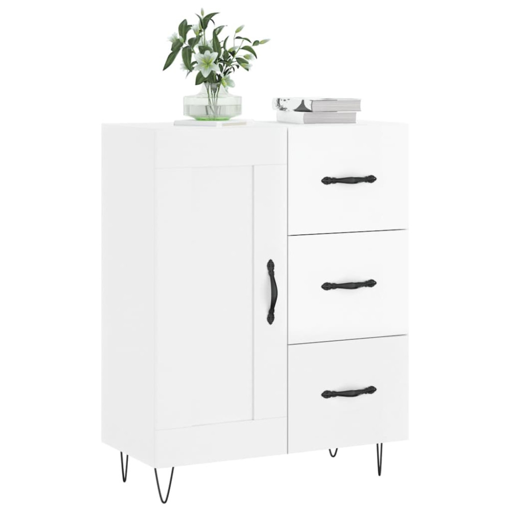 Produktbild för Skänk vit högglans 69,5x34x90 cm konstruerat trä