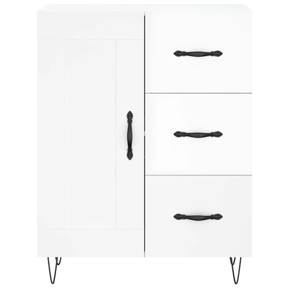 Produktbild för Skänk vit högglans 69,5x34x90 cm konstruerat trä