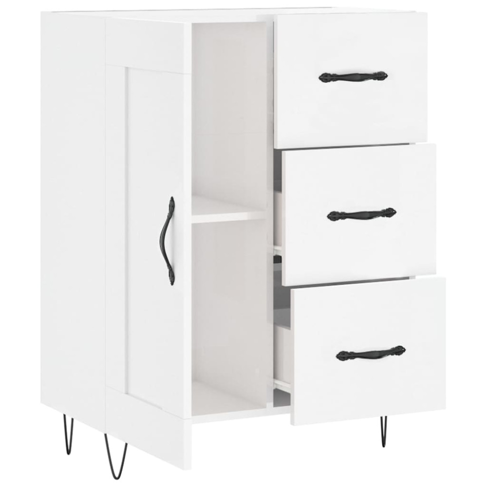 Produktbild för Skänk vit högglans 69,5x34x90 cm konstruerat trä