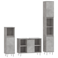 Miniatyr av produktbild för Badrumsmöbler 3 delar betonggrå konstruerat trä
