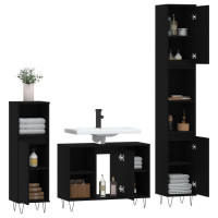 Miniatyr av produktbild för Badrumsmöbler 3 delar set svart konstruerat trä