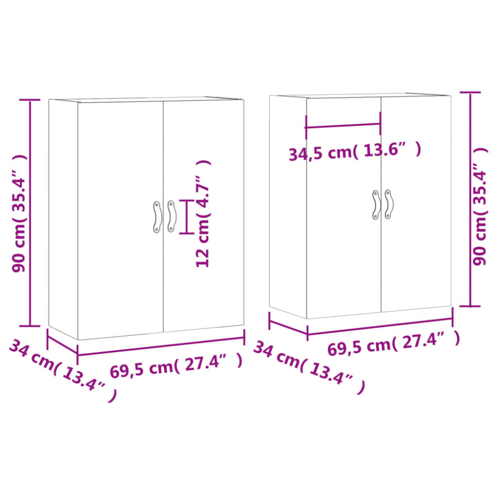 Produktbild för Väggskåp 2 st sonoma-ek 69,5x34x90 cm