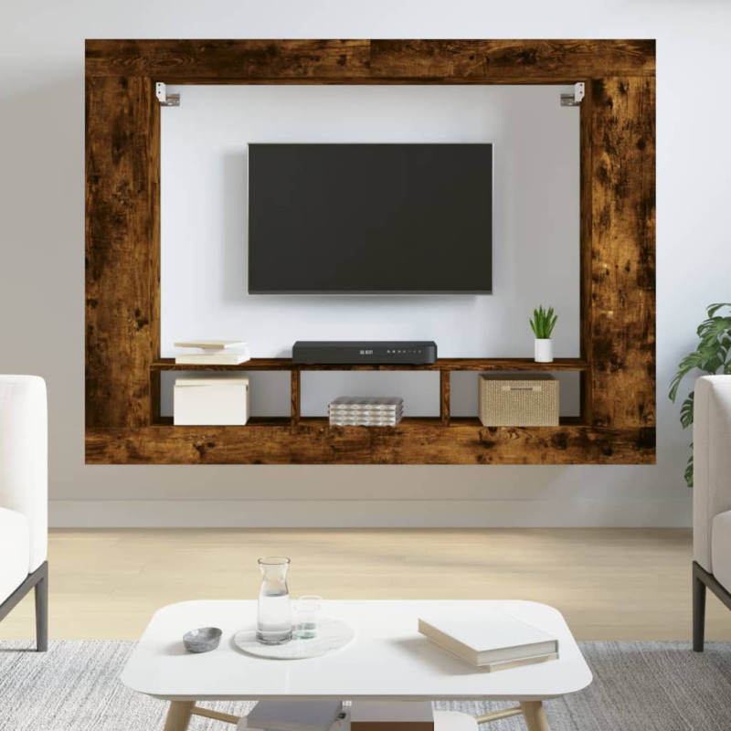 Produktbild för Tv-hylla rökfärgad ek 152x22x113 cm konstruerat trä