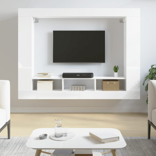 vidaXL Tv-hylla vit högglans 152x22x113 cm konstruerat trä