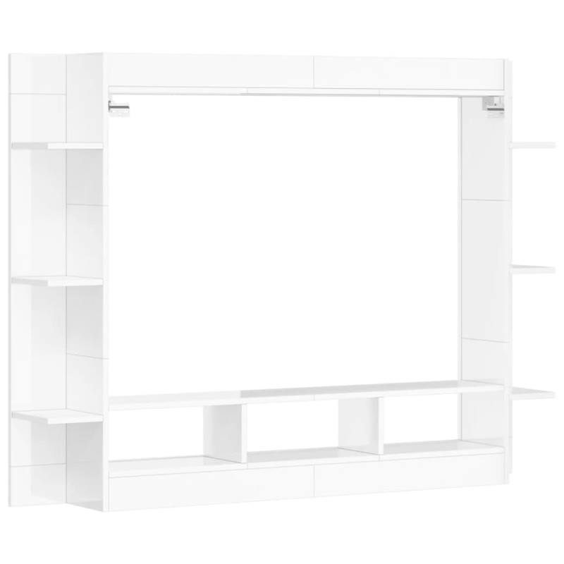 Produktbild för Tv-hylla vit högglans 152x22x113 cm konstruerat trä
