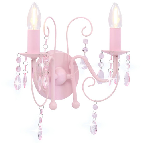 vidaXL Vägglampa med pärlor rosa 2 x E14-lampor