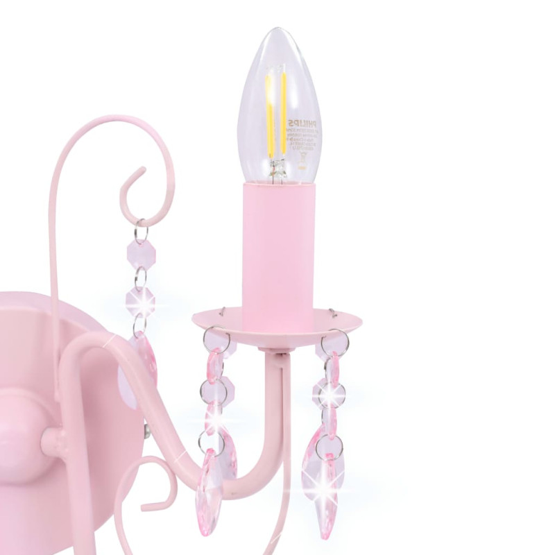 Produktbild för Vägglampa med pärlor rosa 2 x E14-lampor