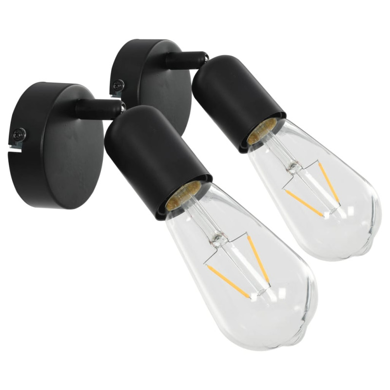 Produktbild för Spotlights 2 st med glödlampor 2 W svart E27