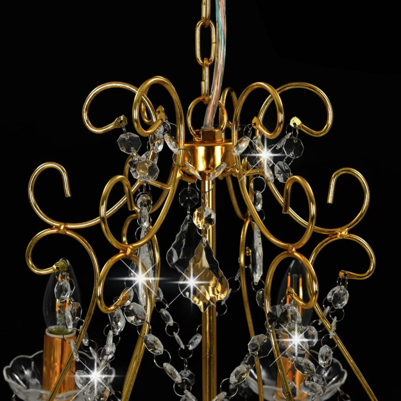 Produktbild för Takkrona med kristallpärlor guld rund 6 x E14