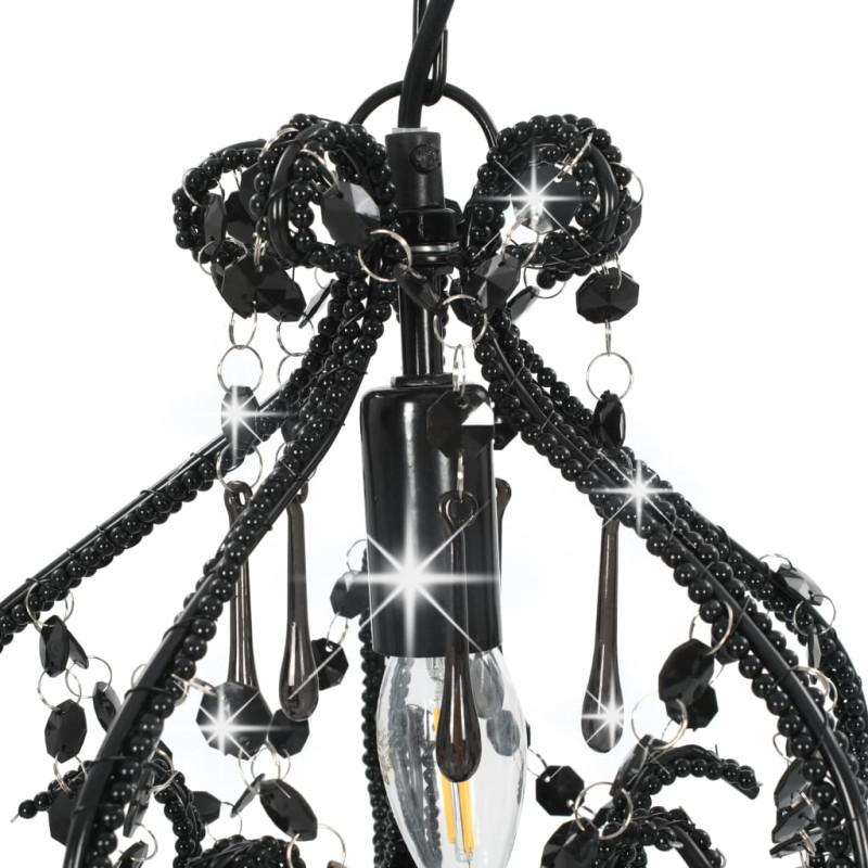 Produktbild för Taklampa med pärlor svart rund E14
